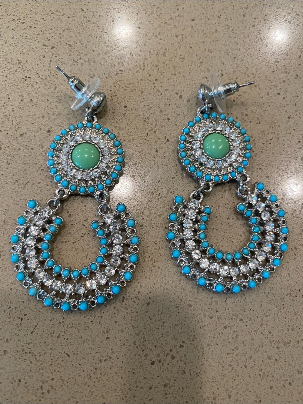 Turquoise Crystal Drop Earrings - Women Jewelry